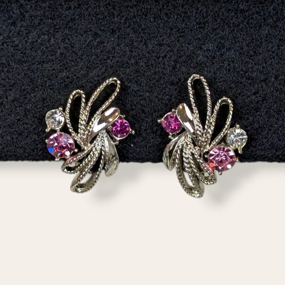 V. Pink Rhinestone Swoop Earrings